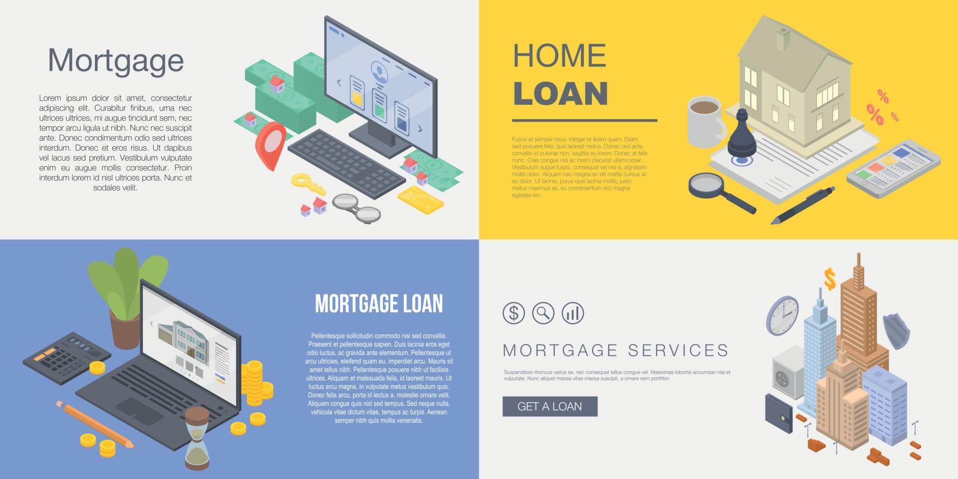 Mortgage banner set, isometric style vector