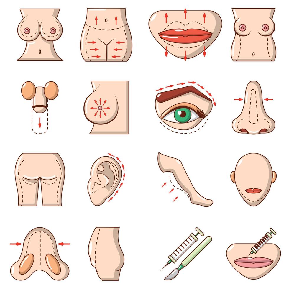 Body parts icons set, cartoon style vector