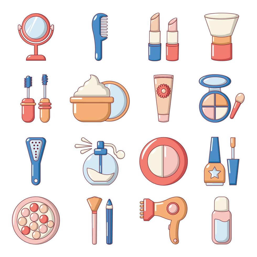 conjunto de iconos de cosméticos, estilo de dibujos animados vector