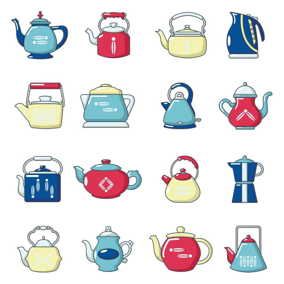 Teapot icons set, cartoon style vector