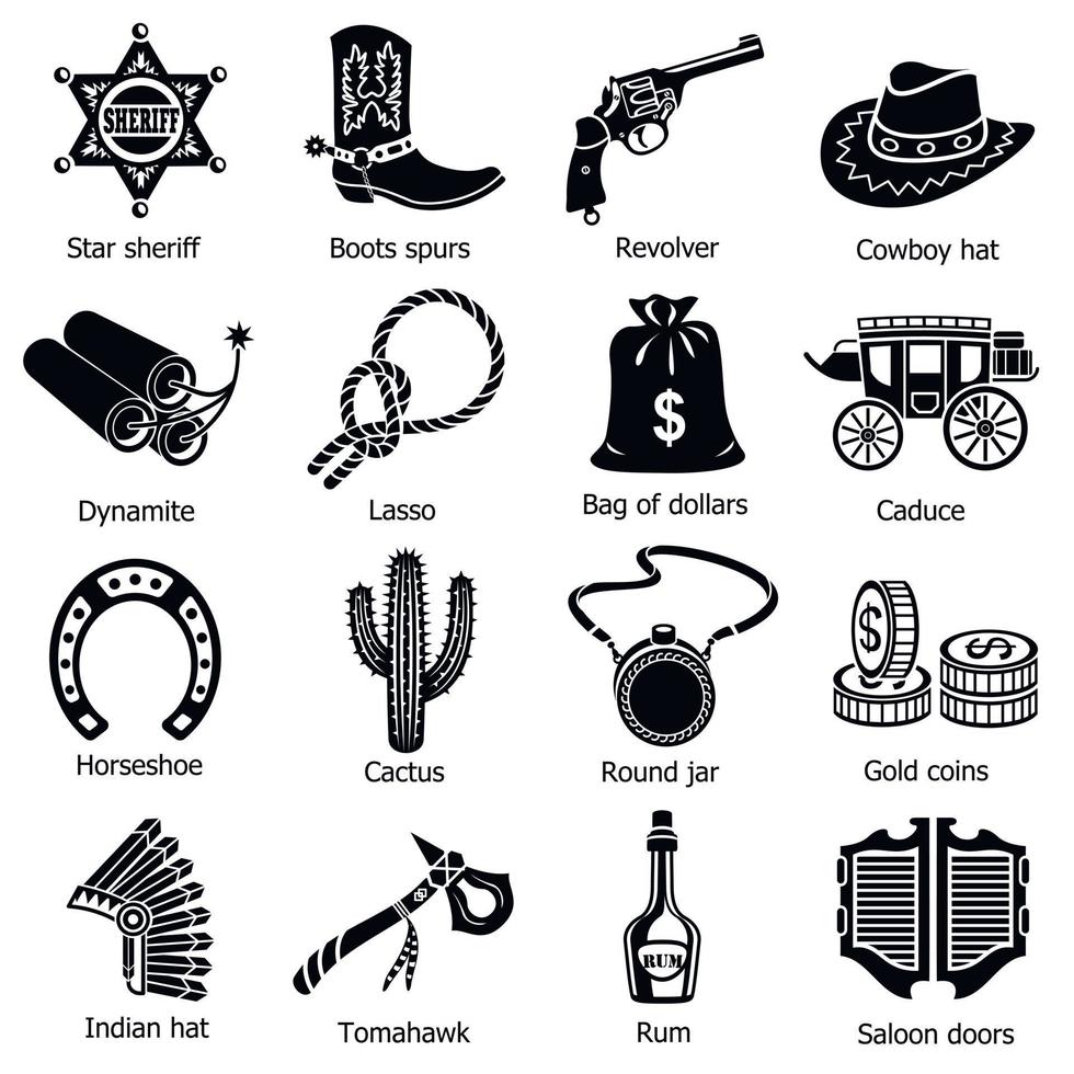 Wild west icons set, simple style vector