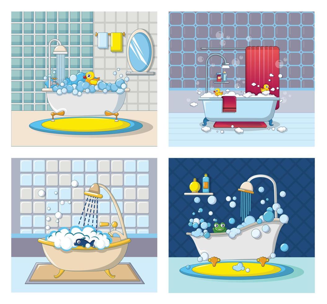 Conjunto de concepto de banner de espuma de bañera, estilo de dibujos animados vector