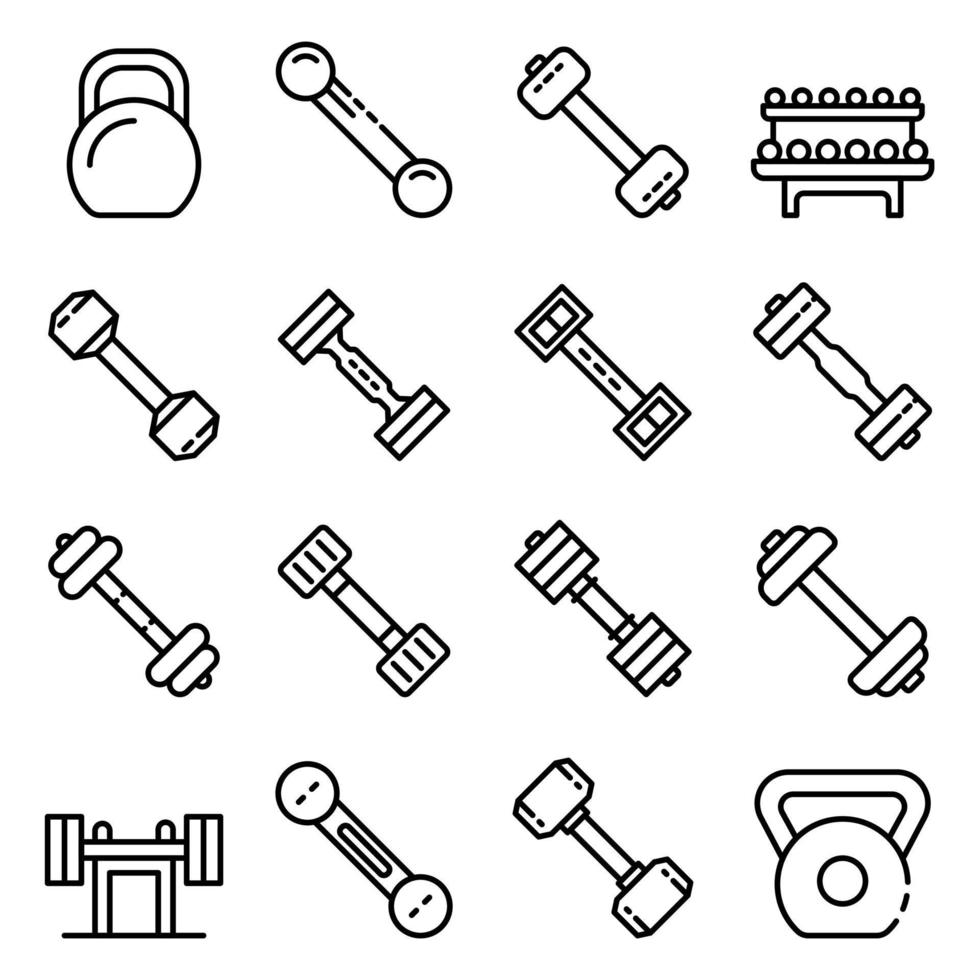 Dumbell icons set, outline style vector