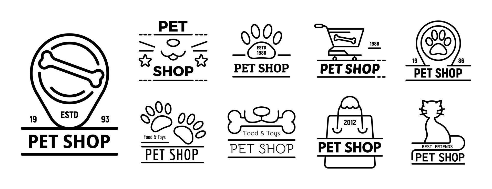 conjunto de iconos de tienda de mascotas, estilo de contorno vector