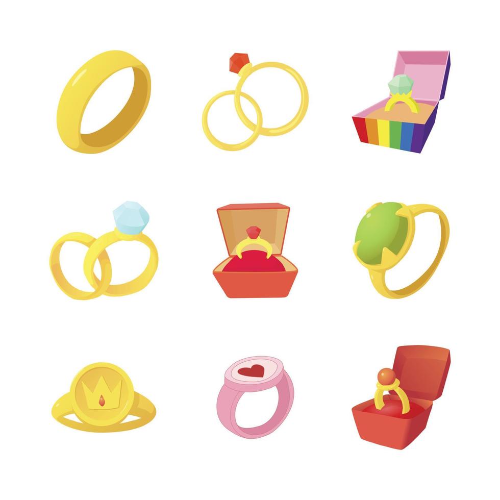 Ring icon set, cartoon style vector