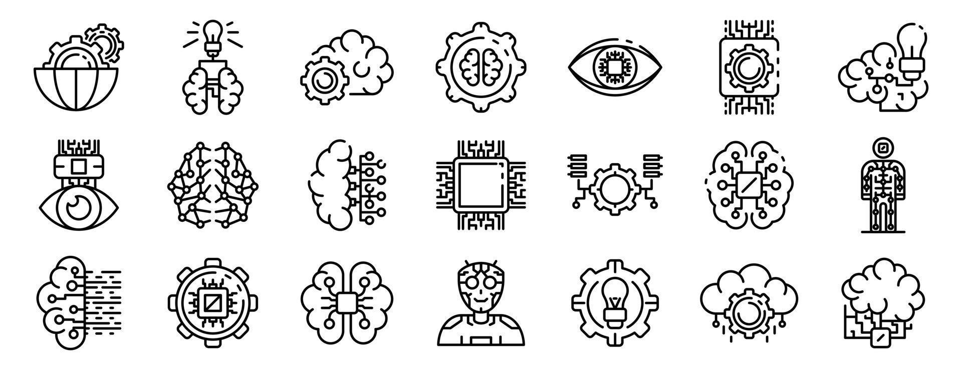 conjunto de iconos de inteligencia artificial, estilo de contorno vector