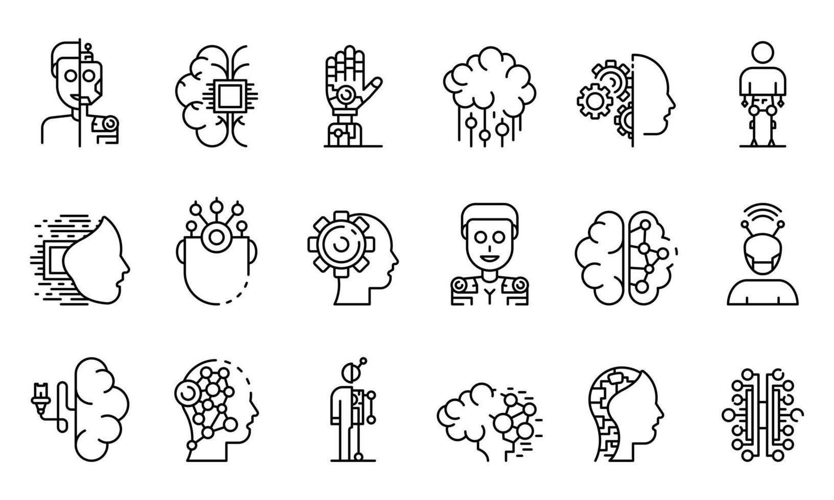 Humanoid icons set, outline style vector