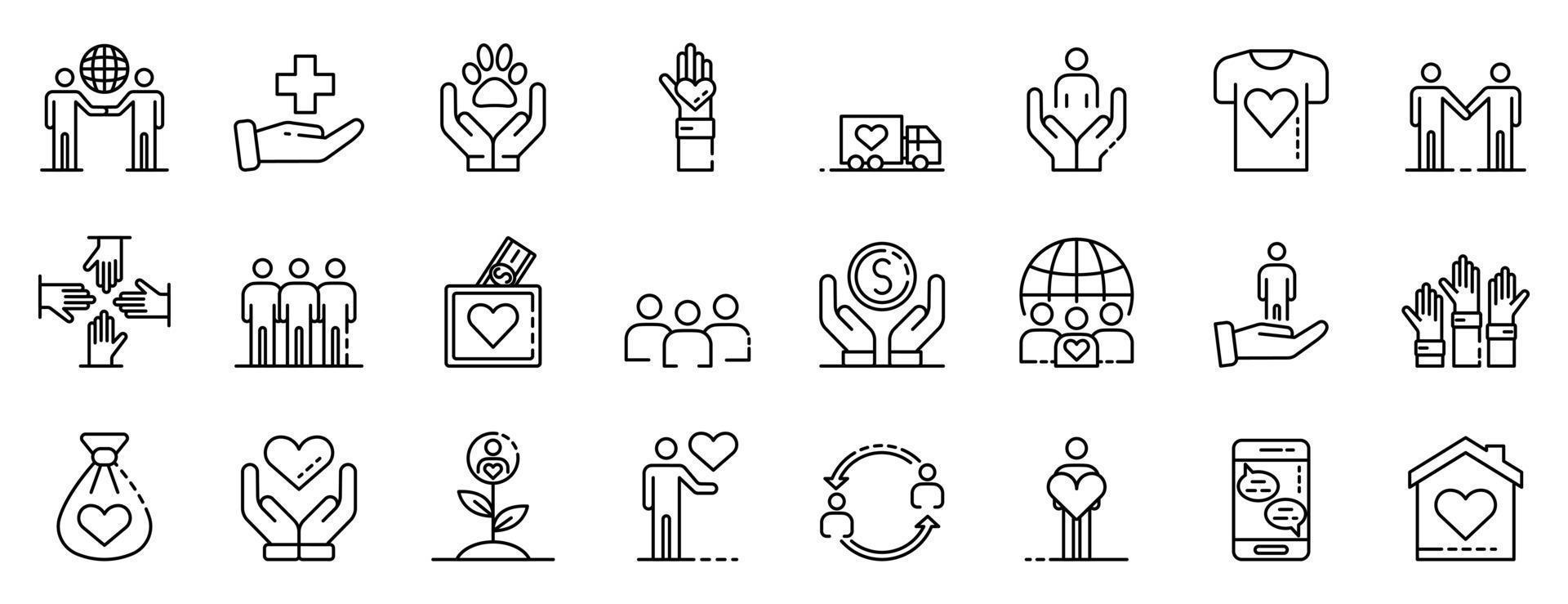 Volunteering icons set, outline style vector