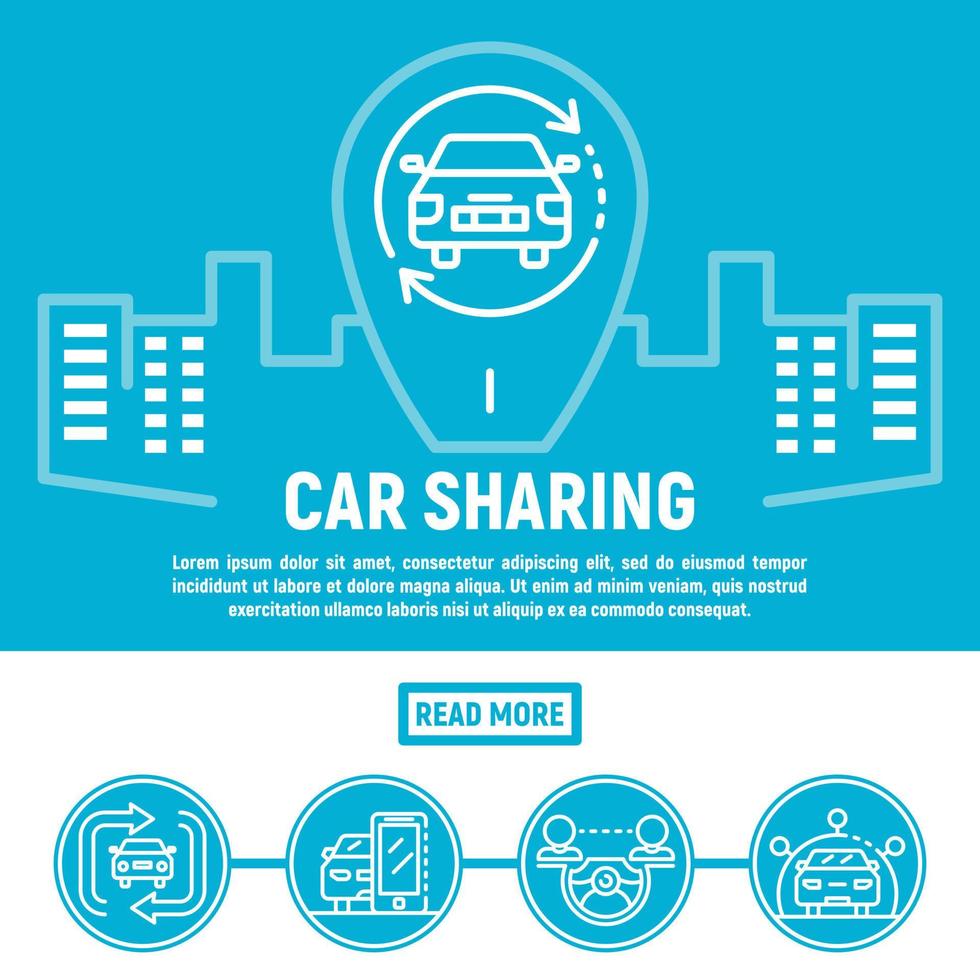 City car sharing banner, outline style vector