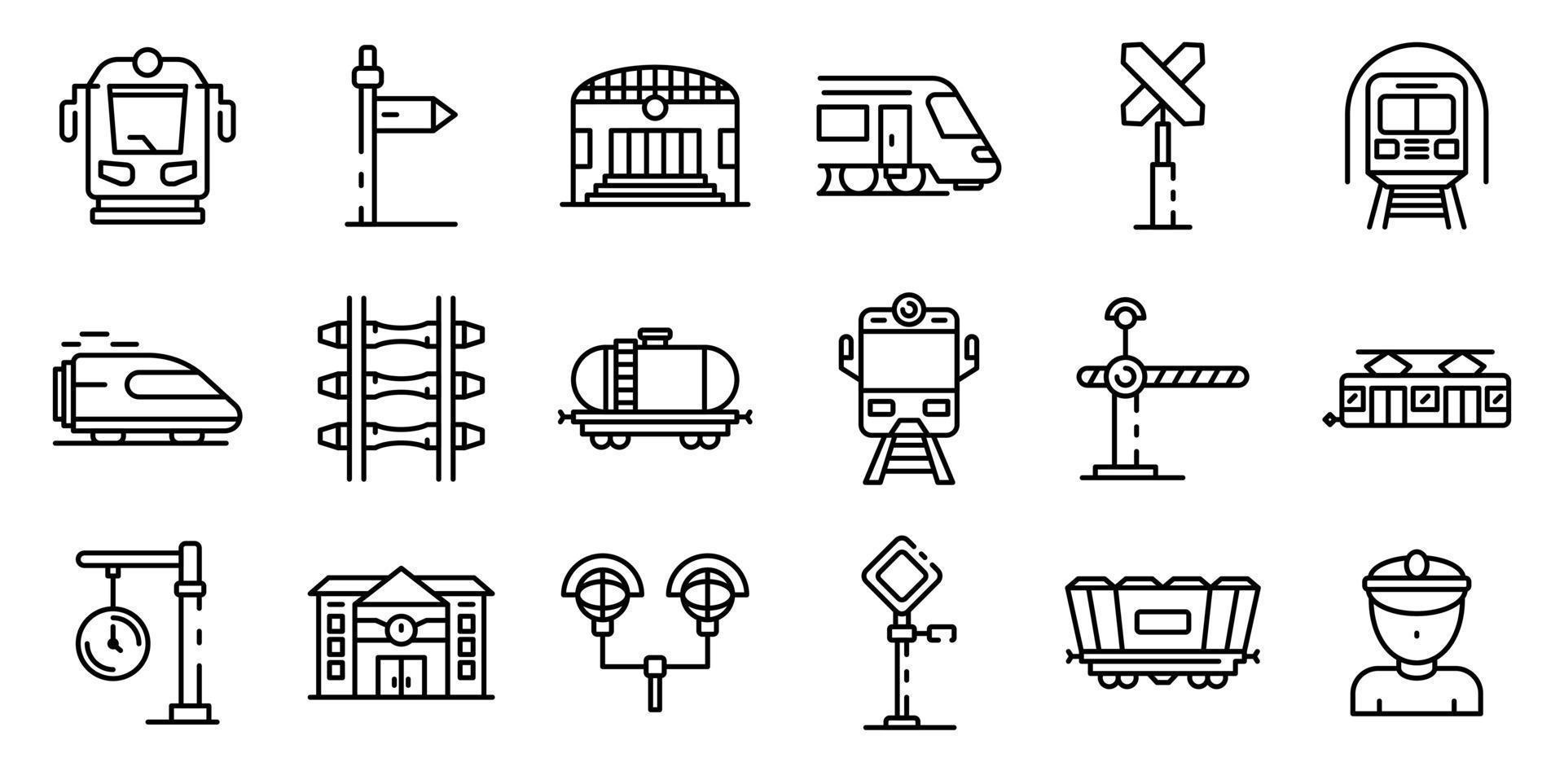 Railway station icons set, outline style vector
