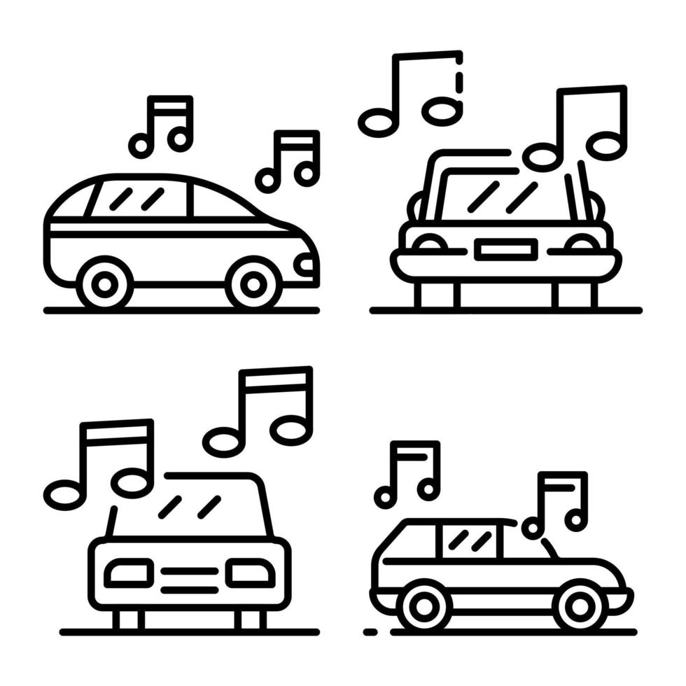 Car audio icons set, outline style vector
