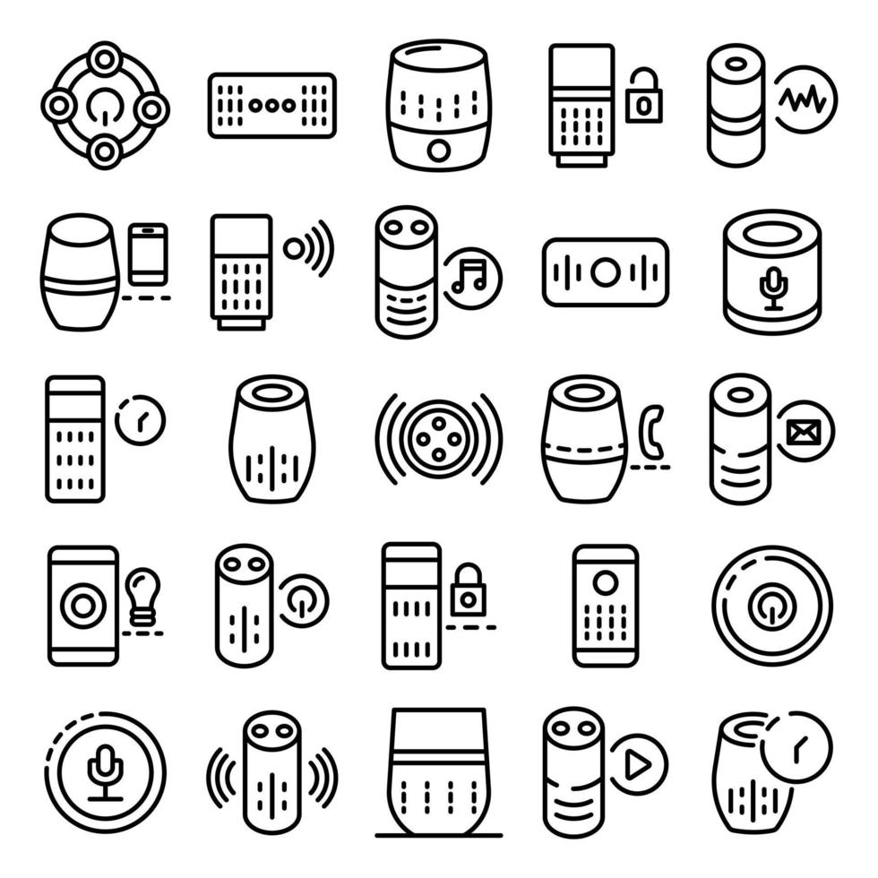 Smart speaker icons set, outline style vector