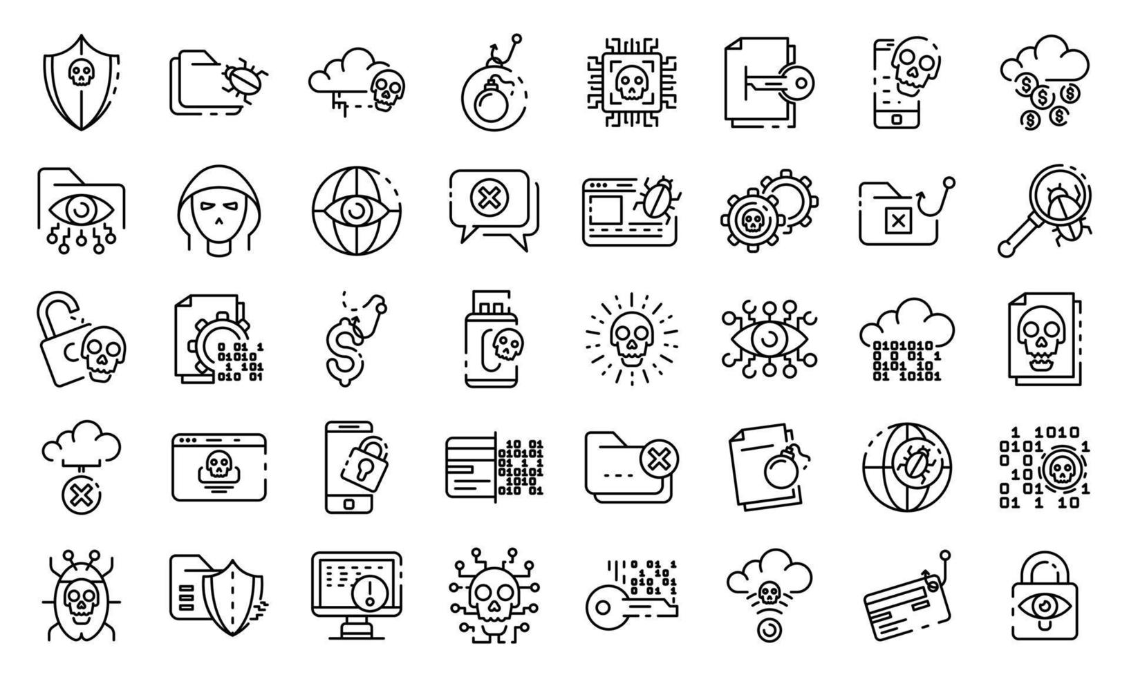 Cyber attack icons set, outline style vector