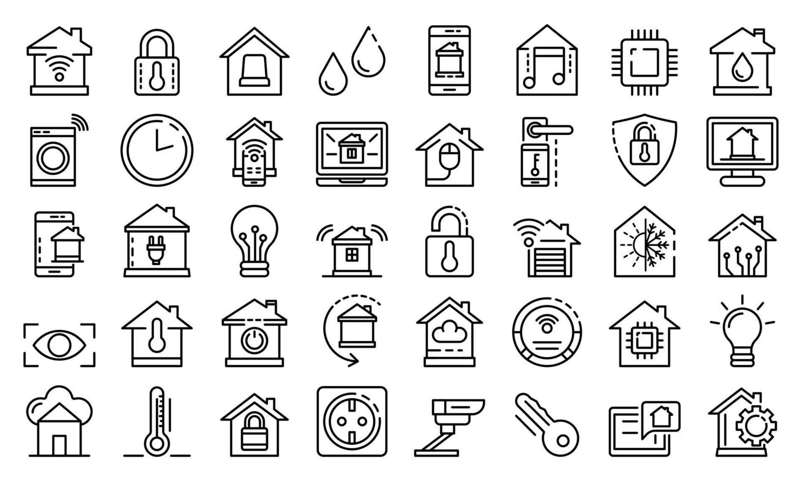Smart home icons set, outline style vector