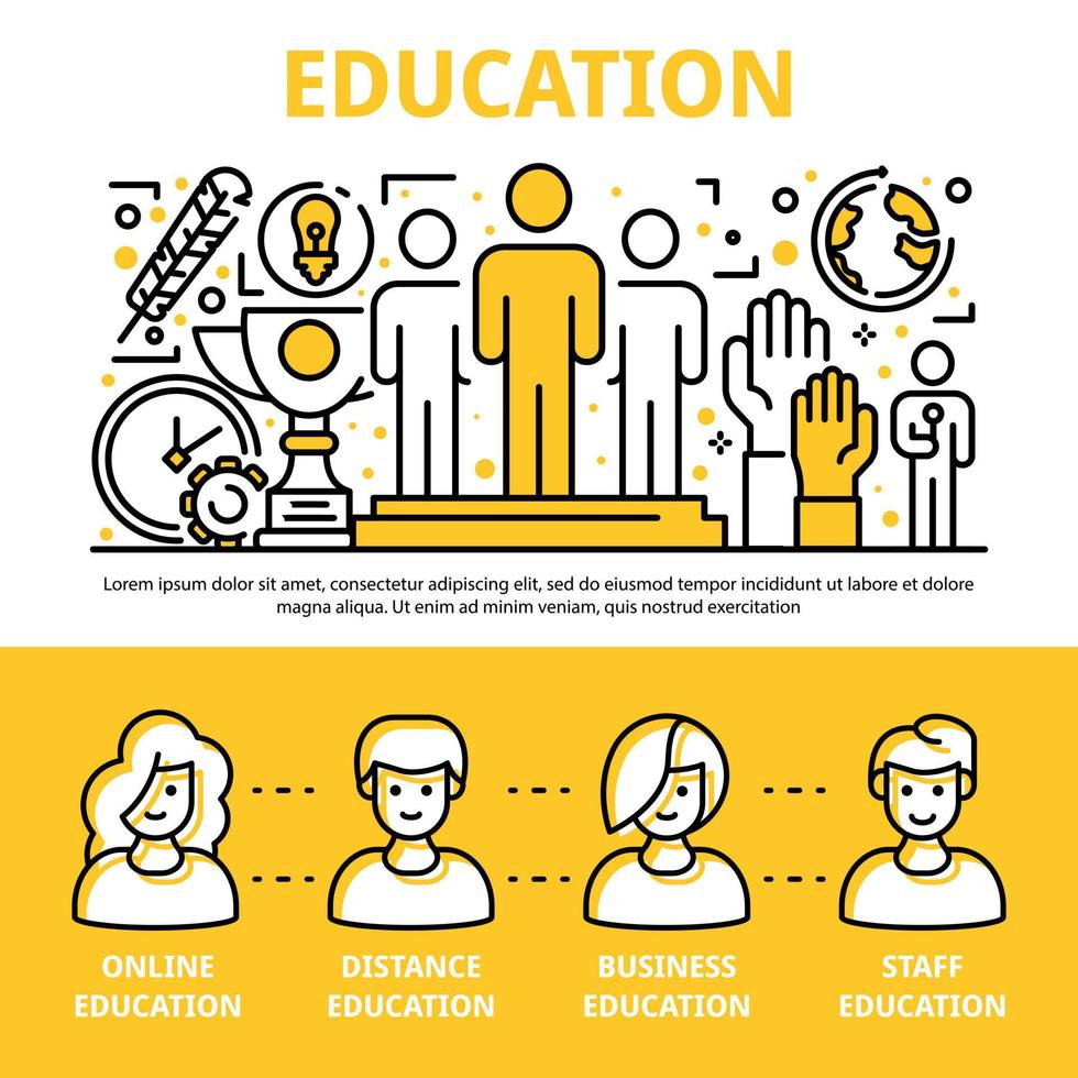 Staff education training banner set, outline style vector