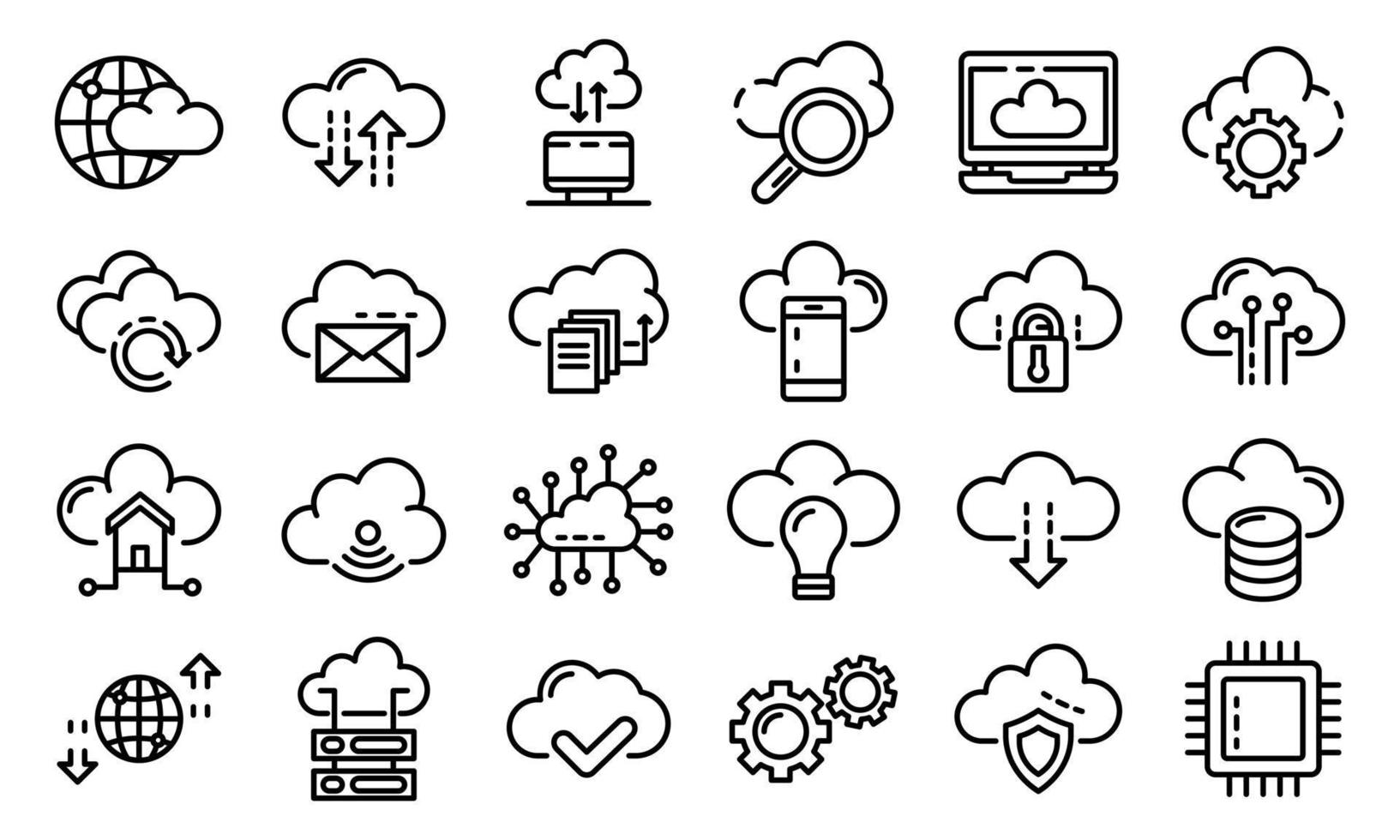 conjunto de iconos de tecnología en la nube, estilo de contorno vector