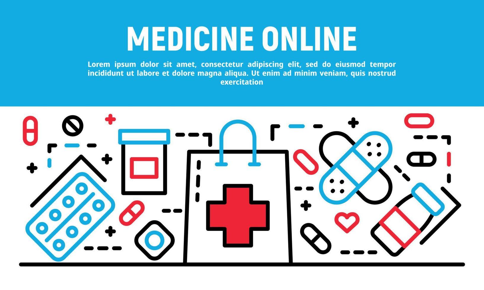 banner en línea de medicina, estilo de contorno vector