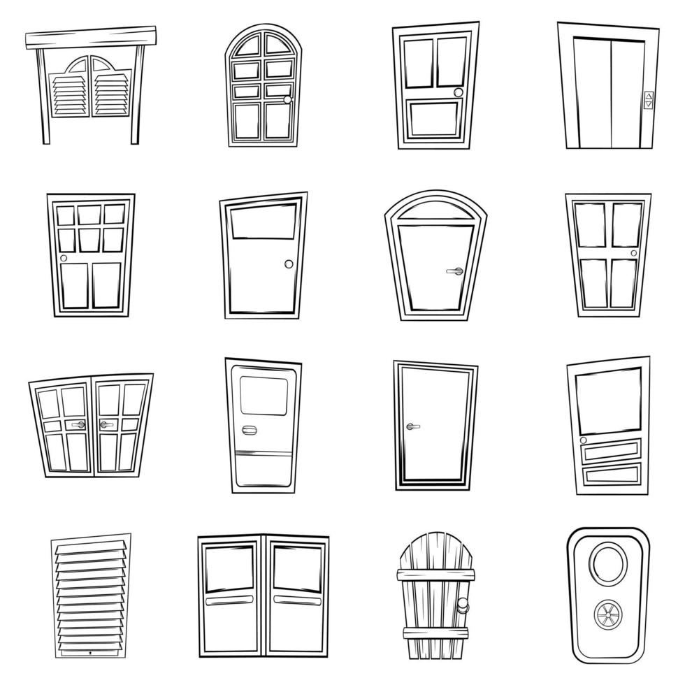 conjunto de iconos de puerta contorno vectorial vector