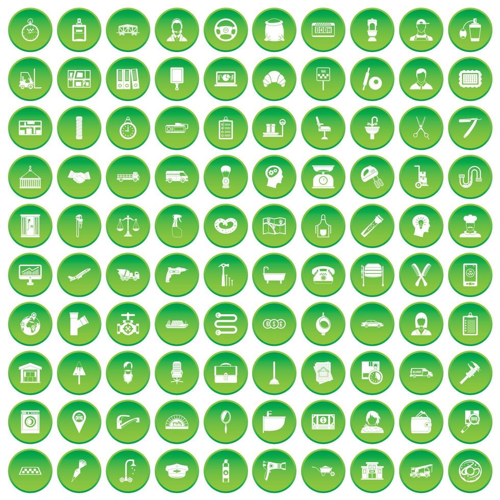 100 iconos de salud de las mujeres establecer círculo verde vector