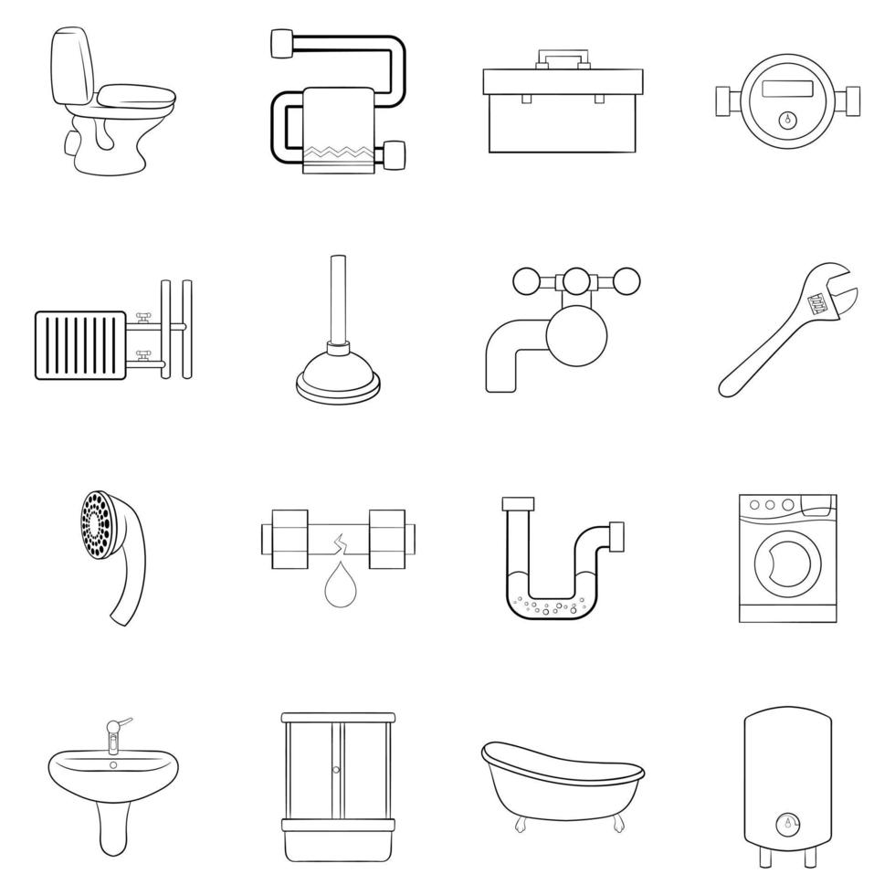 esquema de conjunto de iconos de baño vector