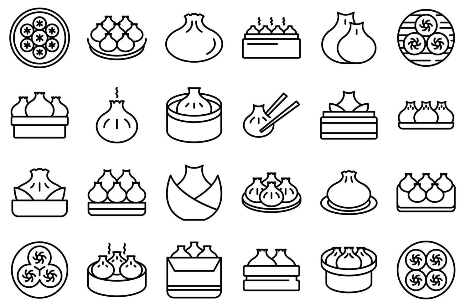 Baozi icons set outline vector. Asia appetizer vector