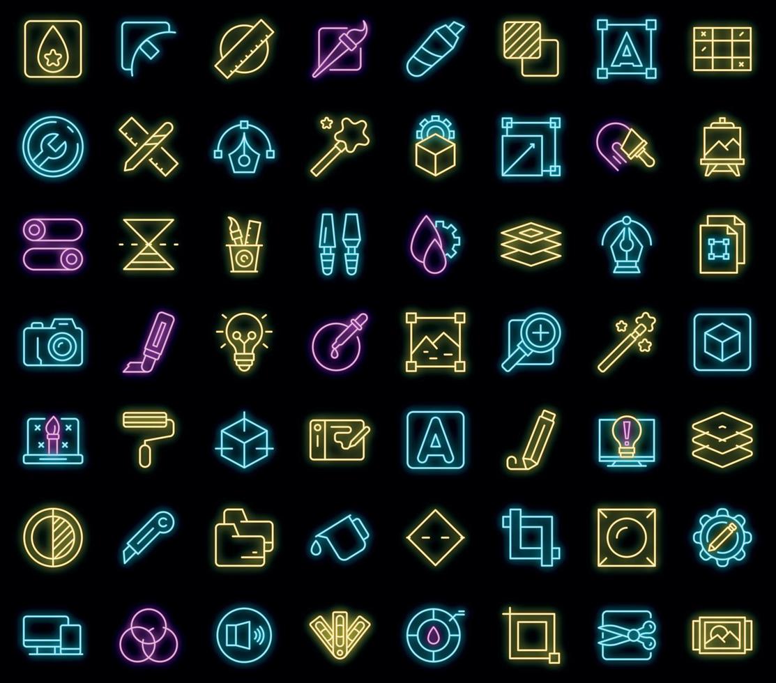 Editing tools icons set outline vector. Video create vector neon