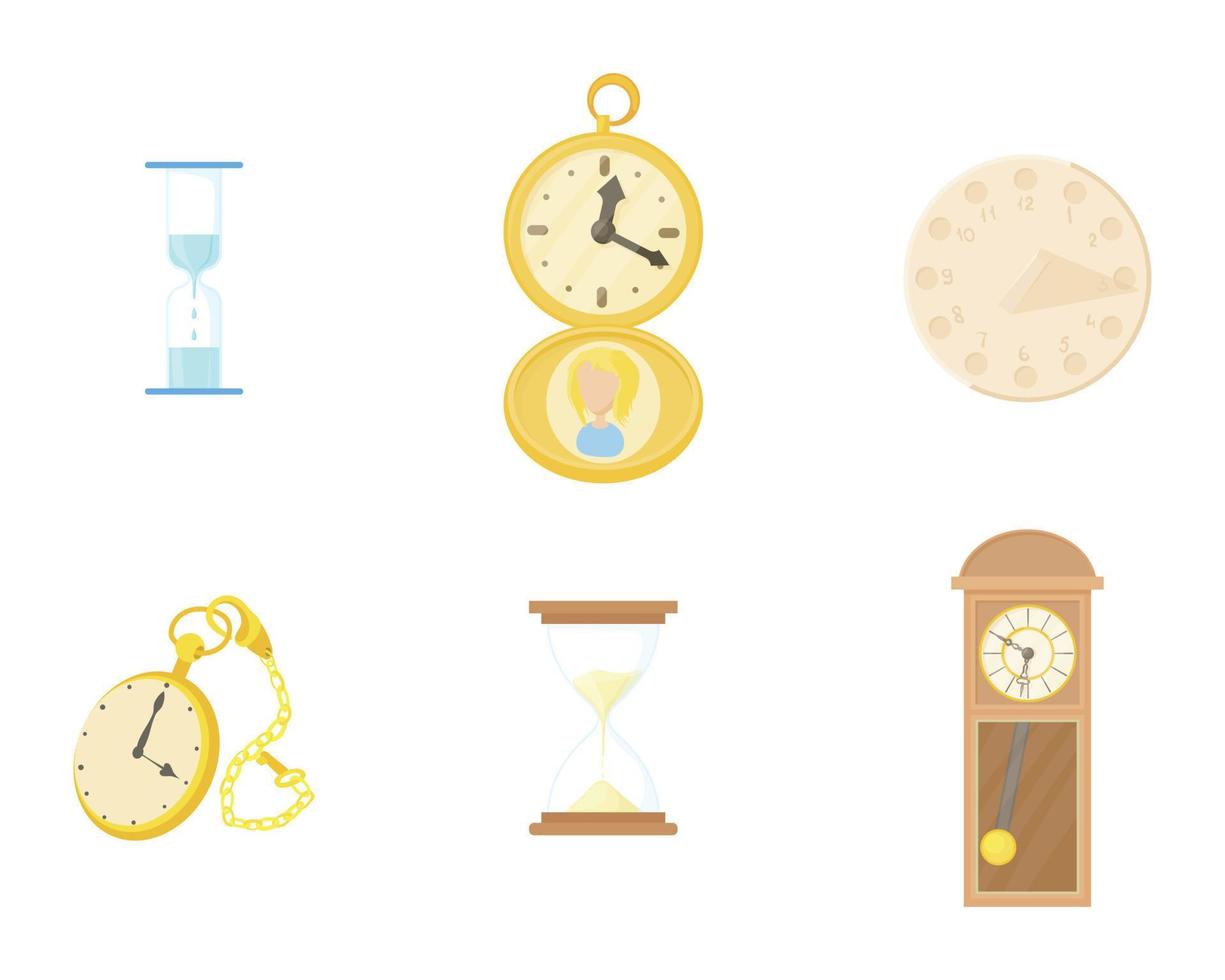 conjunto de iconos de reloj, estilo de dibujos animados vector