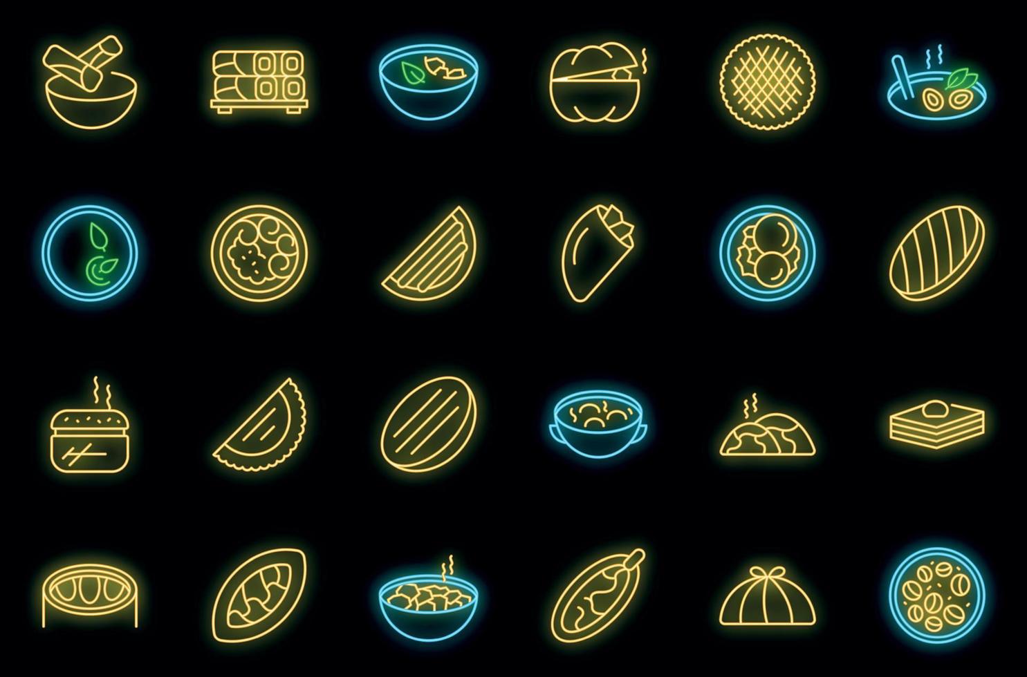 Azerbaijan cuisine icons set outline vector. Baklava culture vector neon