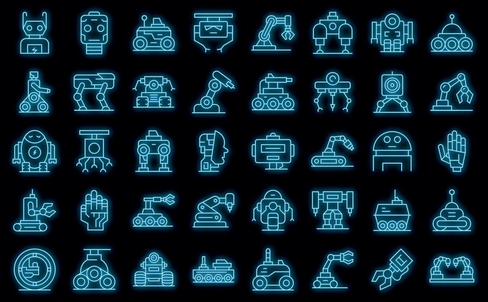 iconos de robótica establecer vector de contorno. neón de vector de tecnología inteligente