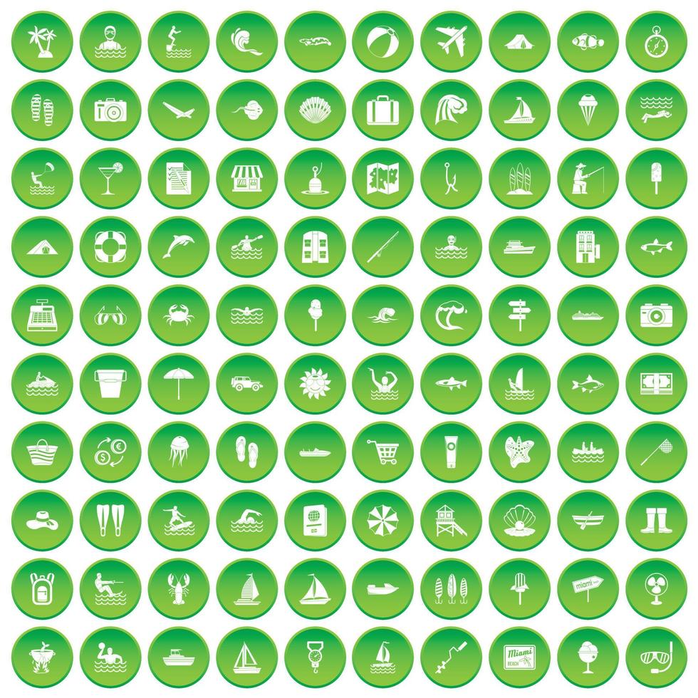 100 iconos de agua establecer círculo verde vector