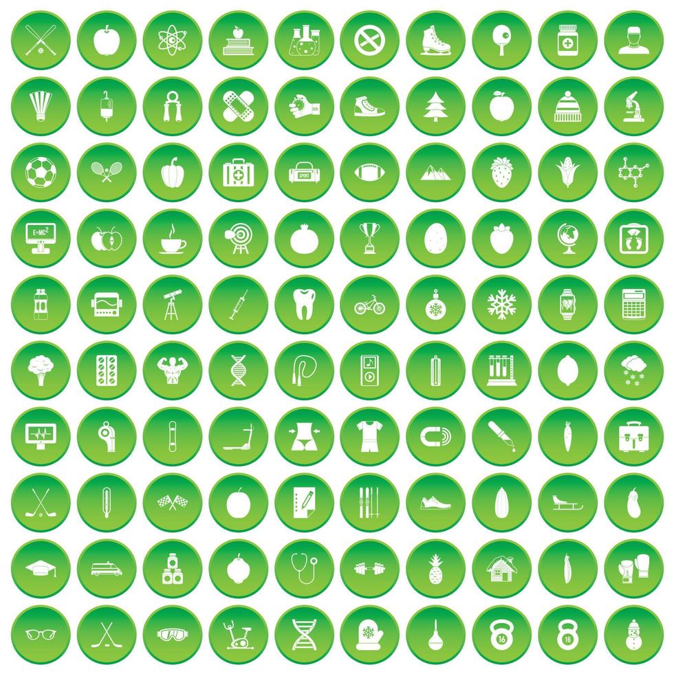 100 wellness icons set green circle vector