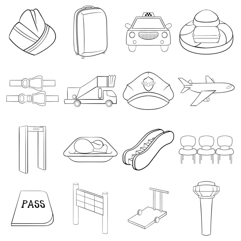 Airport icons set vector outline