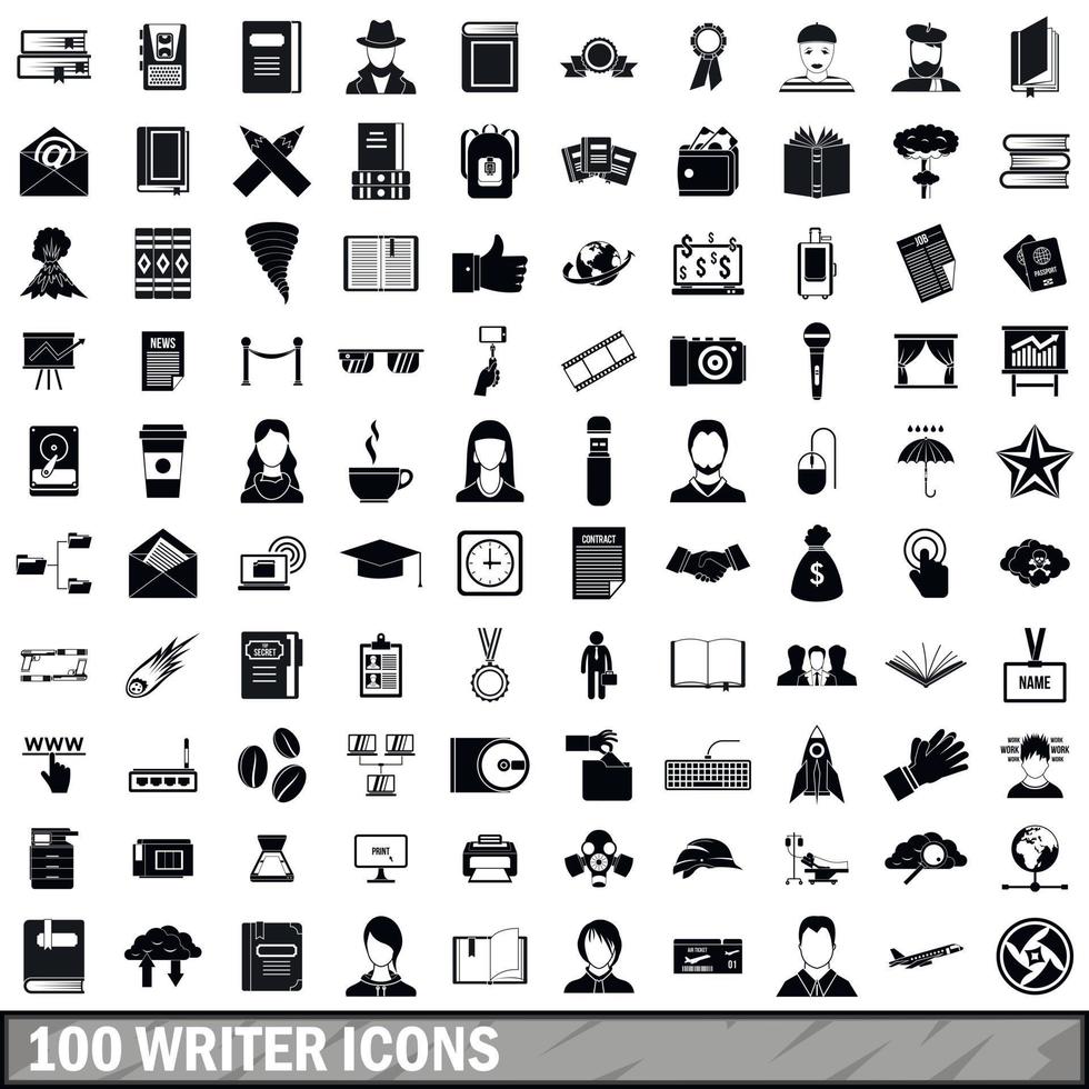 100 writer icons set, simple style vector