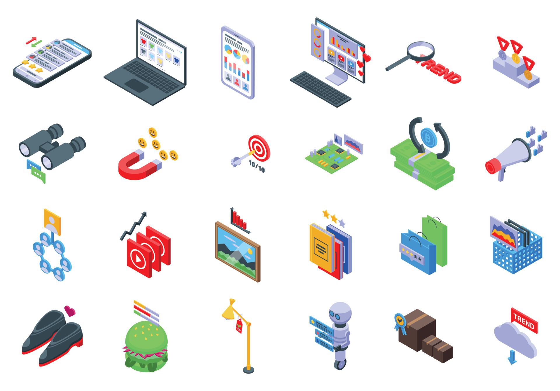 Trend watcher icons set isometric vector. Adult hunter 8988499 Vector