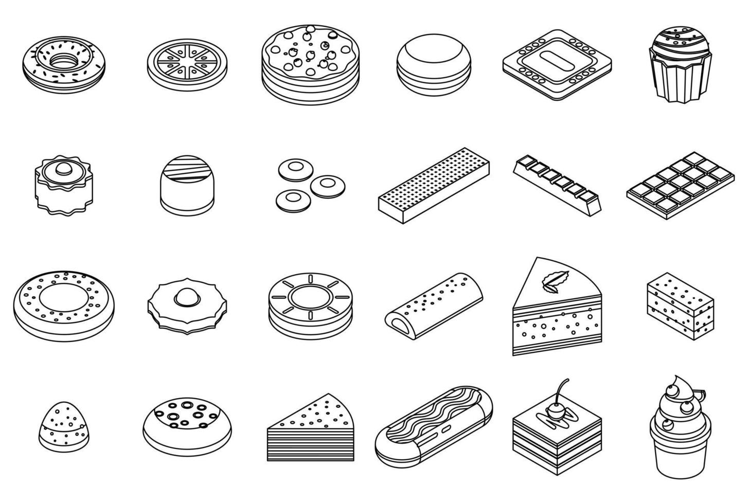 Confectionery icons set vector outine