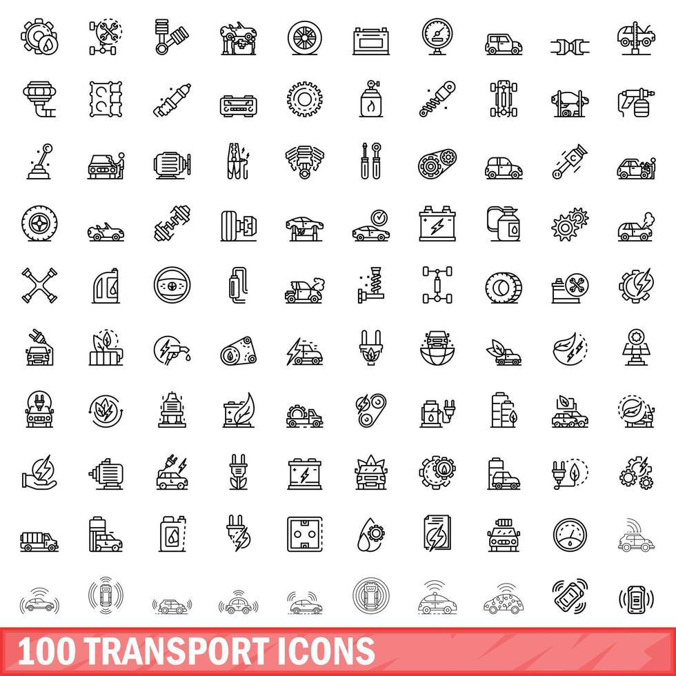 100 transport icons set, outline style vector