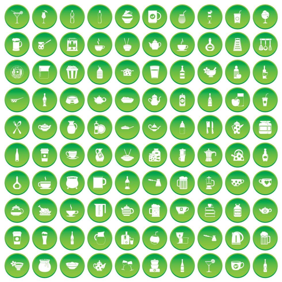 100 USA icons set green circle vector