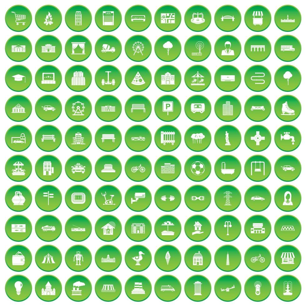 100 umbrella icons set green circle vector