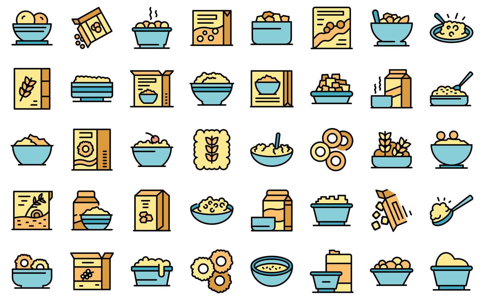 Breakfast cereal icons set vector flat