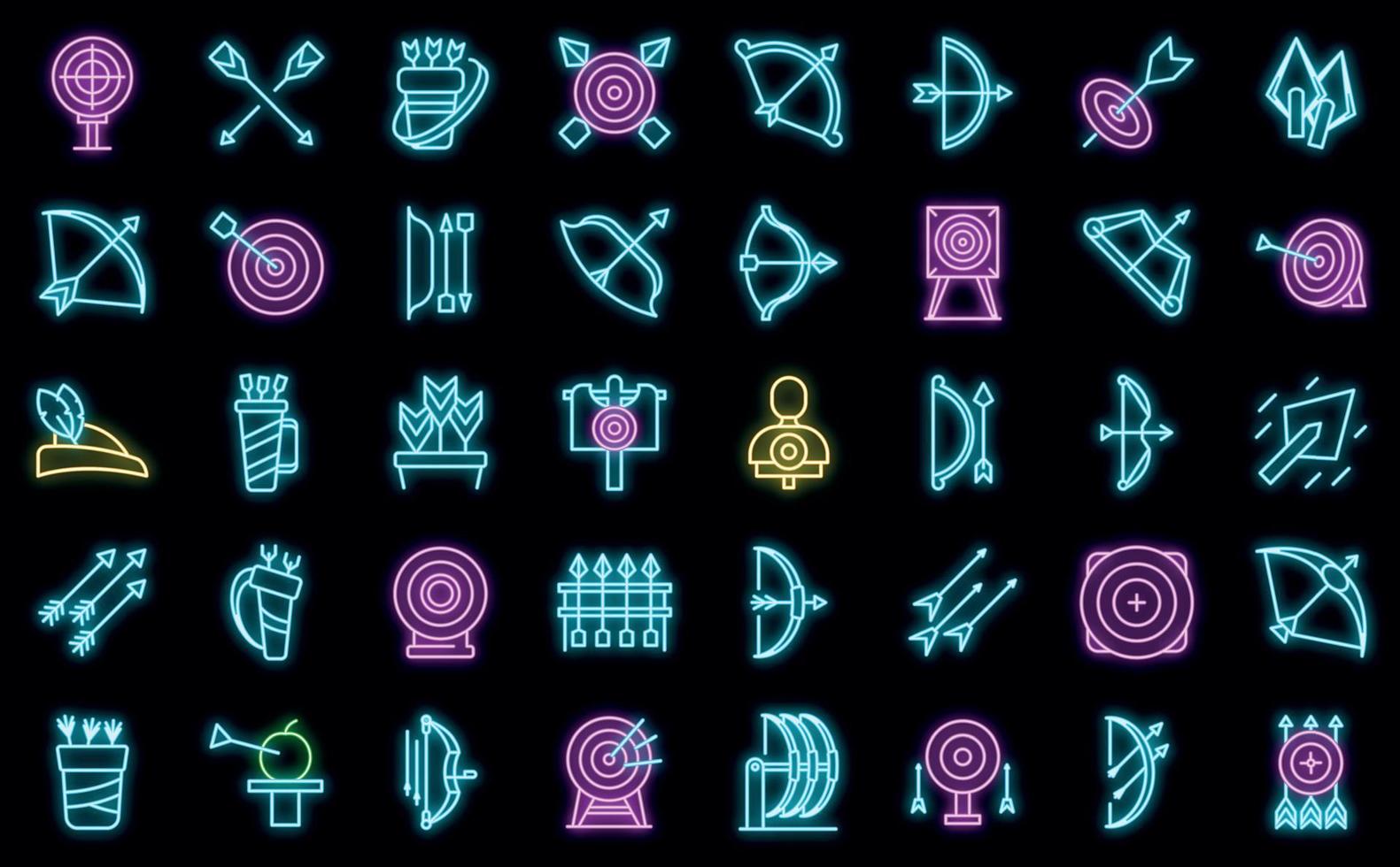 Archery competition icons set vector neon