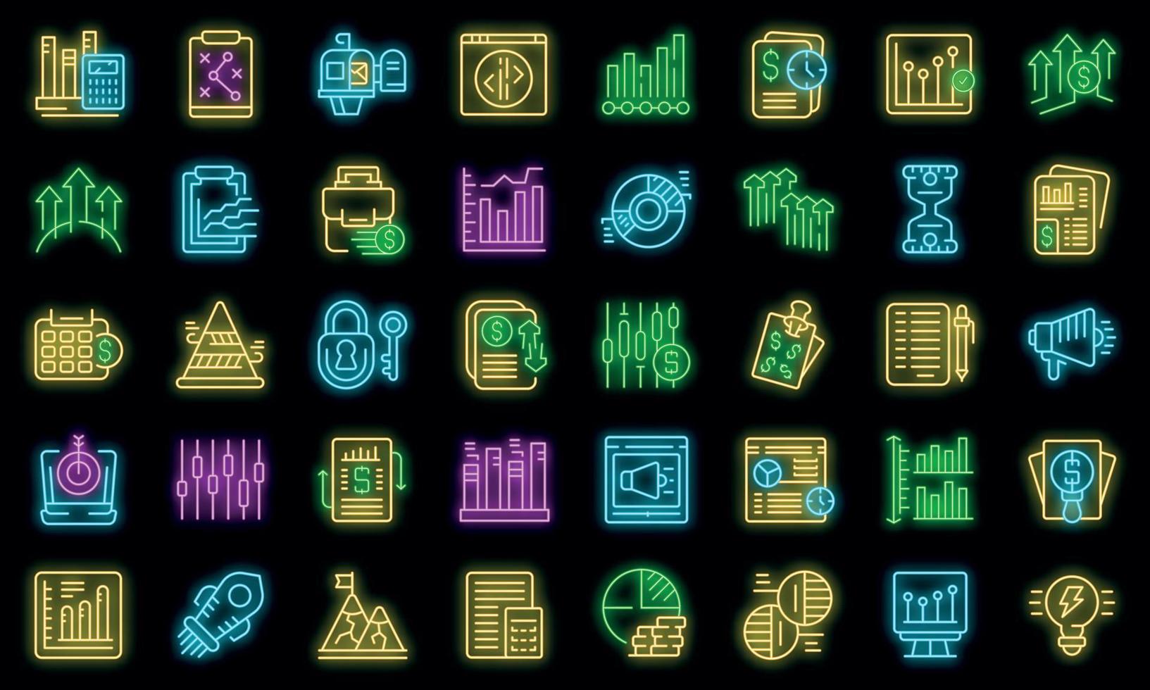 Business trend icons set vector neon