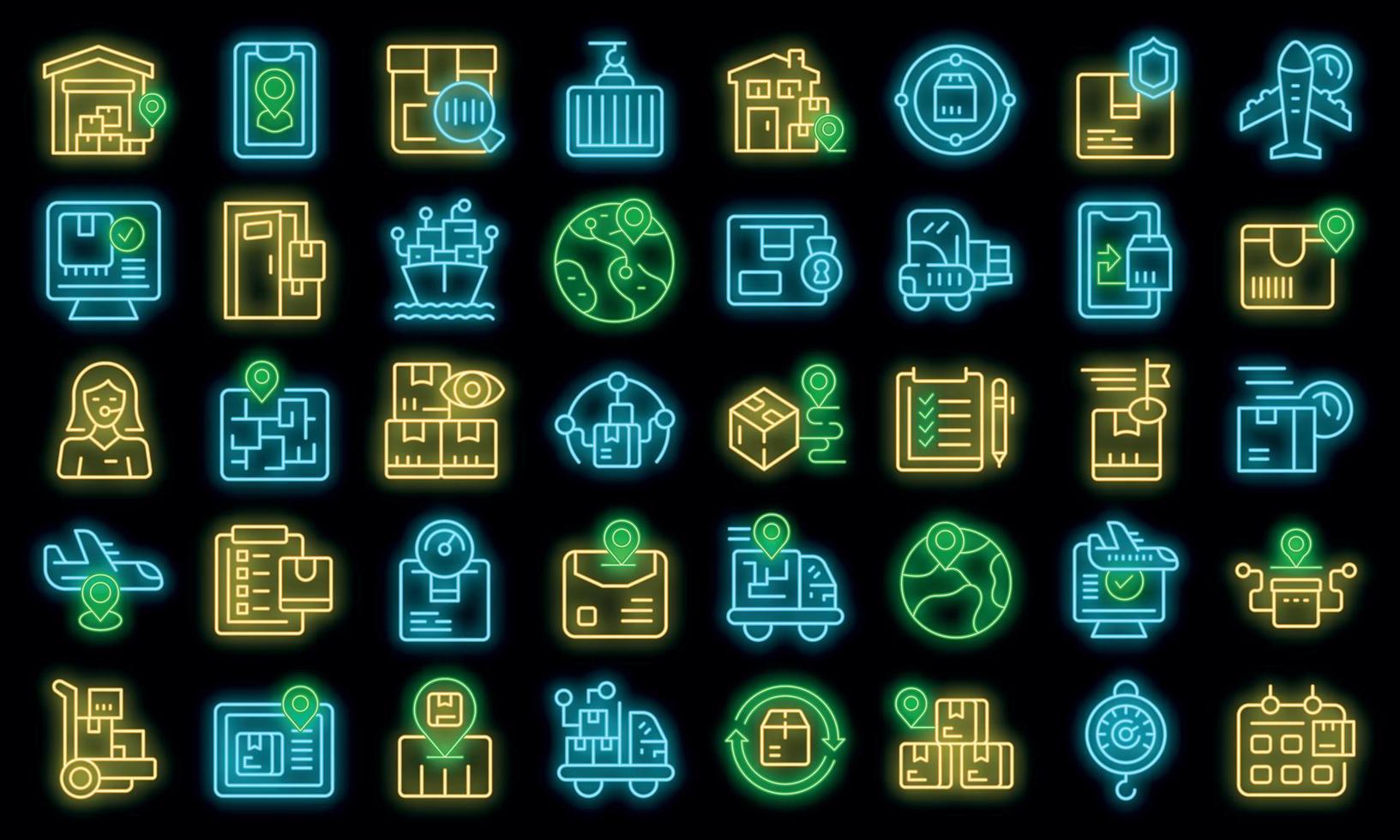 Parcel tracking icons set vector neon