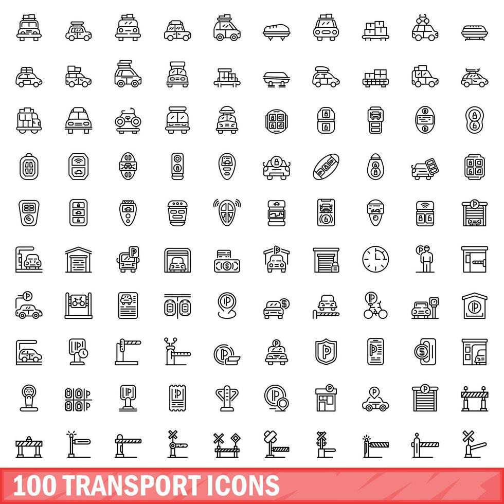 100 transport icons set, outline style vector