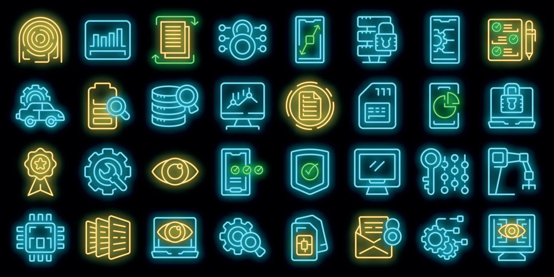 Technical overview icons set vector neon