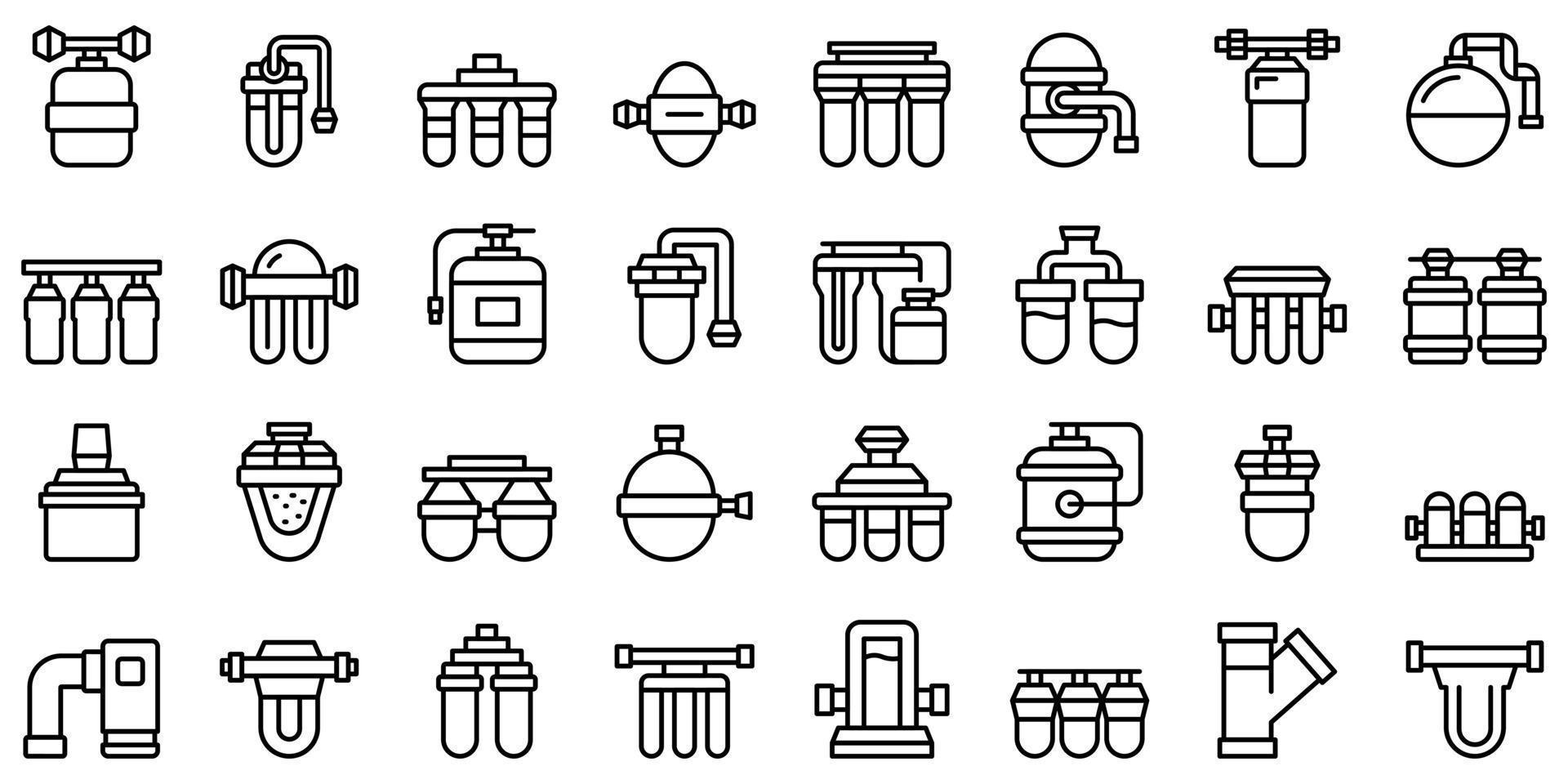 Reverse osmosis system icons set outline vector. Aqua filter vector