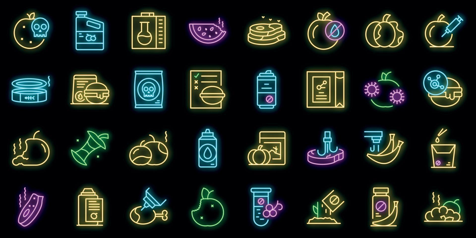 Food contamination icons set vector neon