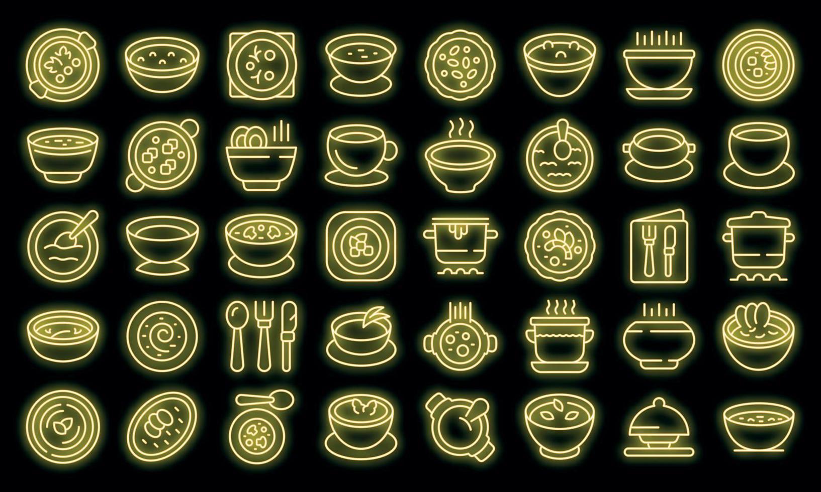 conjunto de iconos de sopa de crema neón vectorial vector