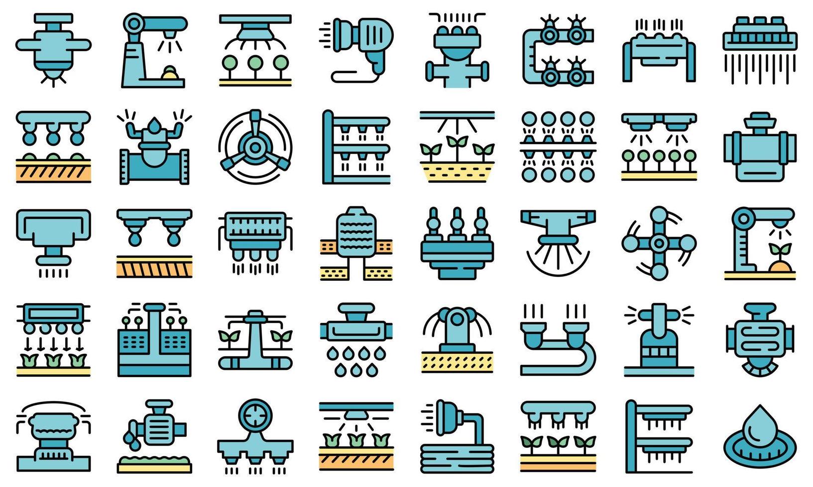 Irrigation system icons set vector flat