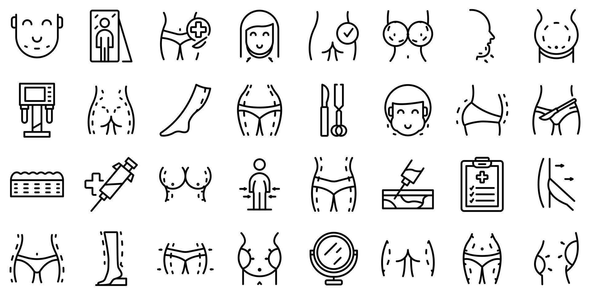 Liposuction icons set outline vector. Women waist vector