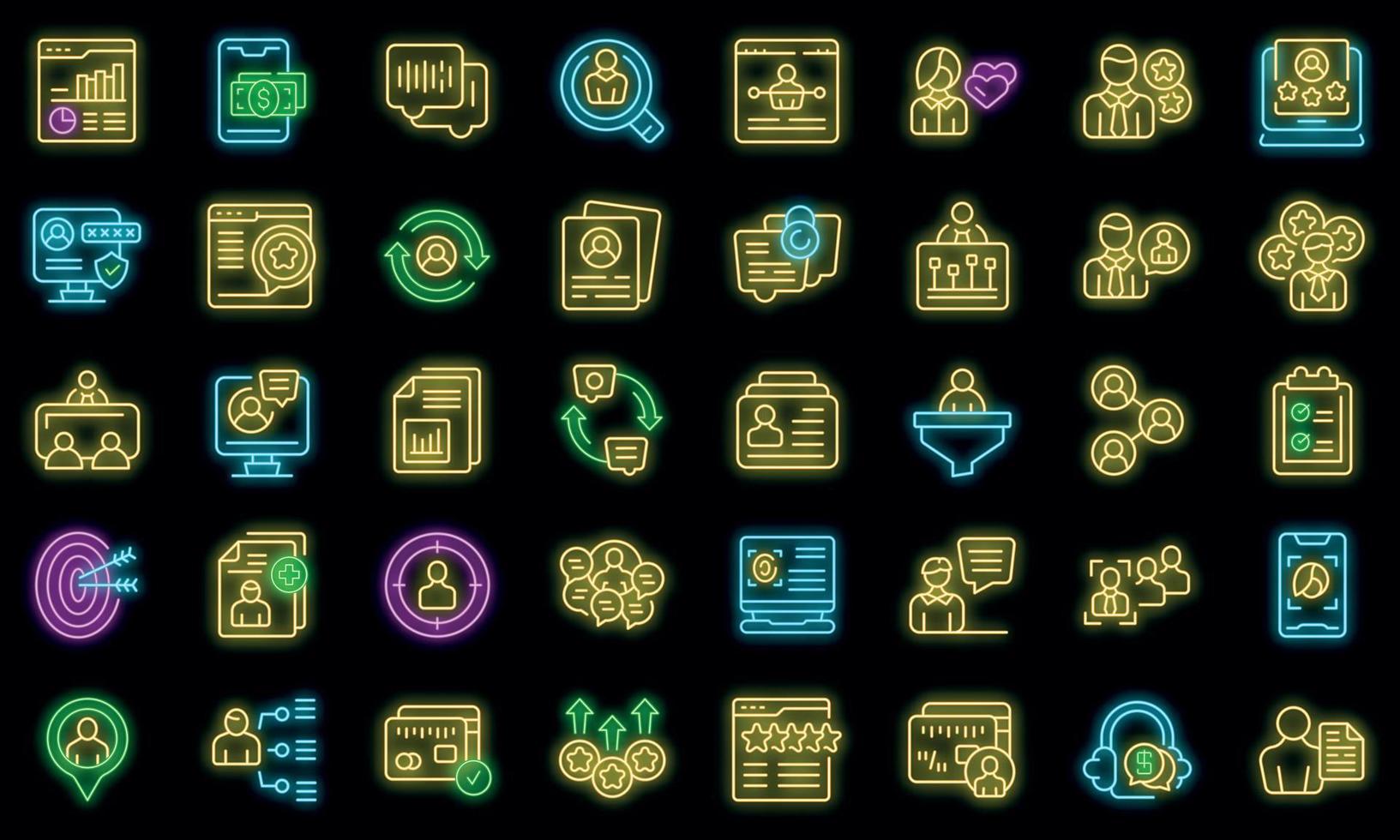 Know your client icons set vector neon